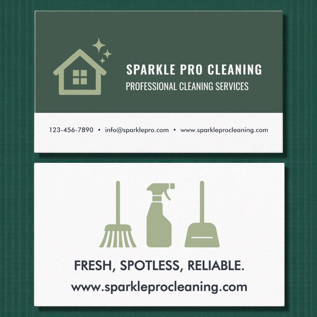 Home Cleaning Service Green Eco Modern Business Card (Creator Uploaded)