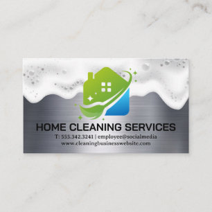 Home Cleaning Service Logo Soap Suds Metallic Business Card