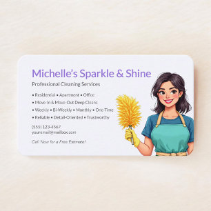 Home Cleaning Service Purple Business Card