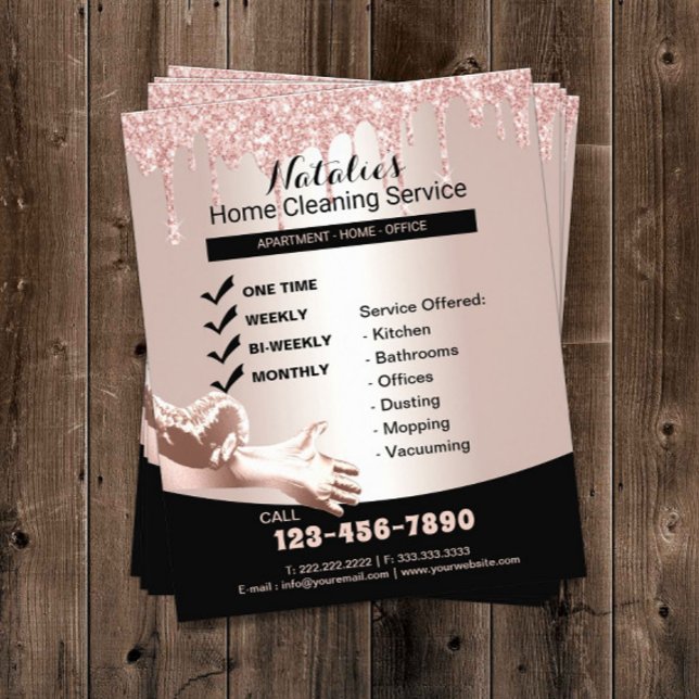 Home Cleaning Service Rose Gold Glitter Drips Flyer (Creator Uploaded)