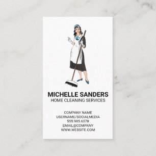 Home Cleaning Services   House Maid with Broom Business Card