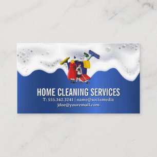 Home Cleaning   Soap Suds   Blue Metallic Texture Business Card