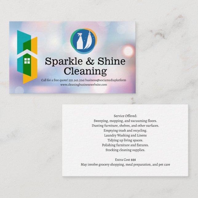 Home Cleaning Tools | Blurred Boke Background Business Card (Front/Back)