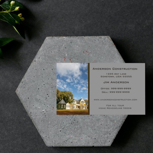 Home Construction Business Card - Grey (Gray Home Construction Business Card)