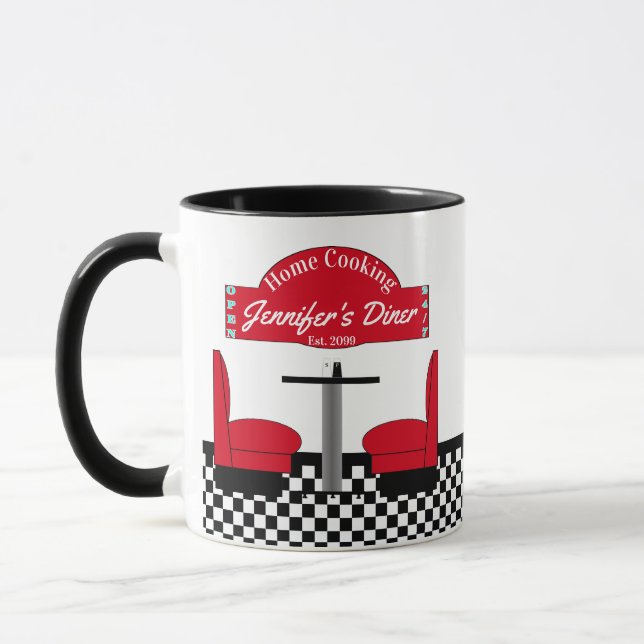 Home Cooking Name Chef Diner Retro Cups Mugs (Left)