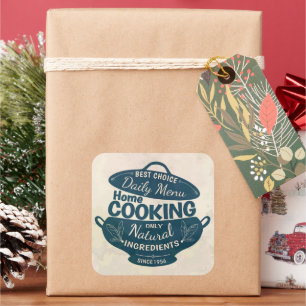 Home Cooking – Natural Ingredients Retro Kitchen  Square Sticker
