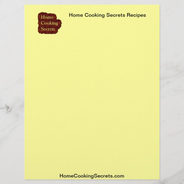 Home Cooking Secrets Recipe Stationary Letterhead (Front)