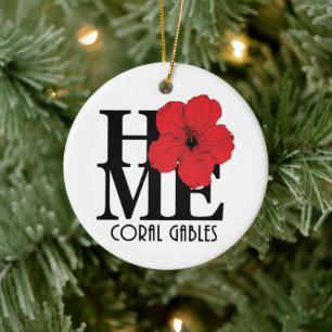 HOME Coral Gables Red Hibiscus Ceramic Ornament