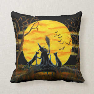 Home,decor,pillow,Halloween,witch,bats,owl,spider Throw Pillow