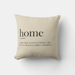 Home definition, typography, trendy, modern throw pillow