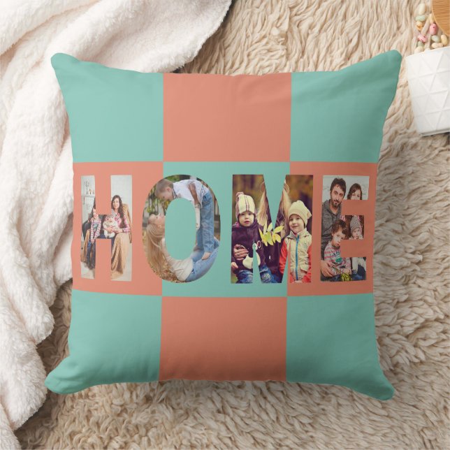 Home Family Photos - Custom Text Throw Pillow (Blanket)