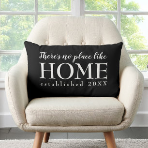 Home Family Quote Year Established Black and White Lumbar Pillow