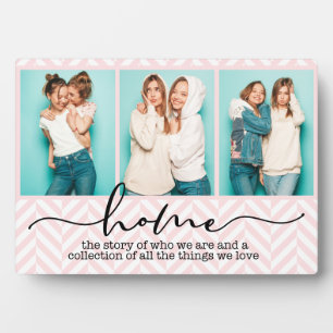Home Family Sayings Modern Typography Three Photo Plaque