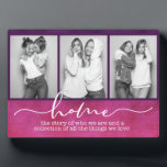 Home Family Sayings Modern Typography Three Photo Plaque<br><div class="desc">This modern design features three of your favourite photos with the text "home - the story of who we are and a collection of all the things we love" in modern typography #photo #photogifts #gifts #gift #giftsforher #girly #family #home #birthdaygifts #holidaygifts #christmasgifts #personalizedgifts</div>