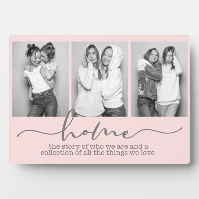 Home Family Sayings Modern Typography Three Photo Plaque (Front)