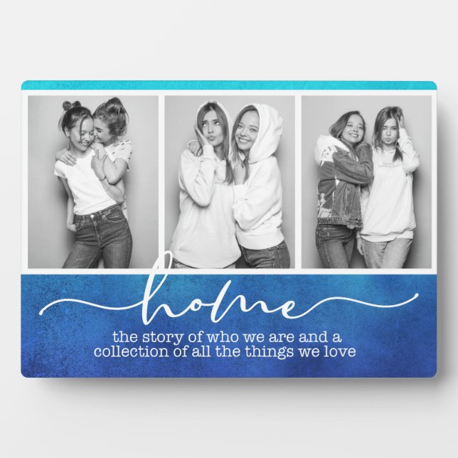 Home Family Sayings Modern Typography Three Photo Plaque (Front)