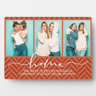 Home Family Sayings Modern Typography Three Photo Plaque