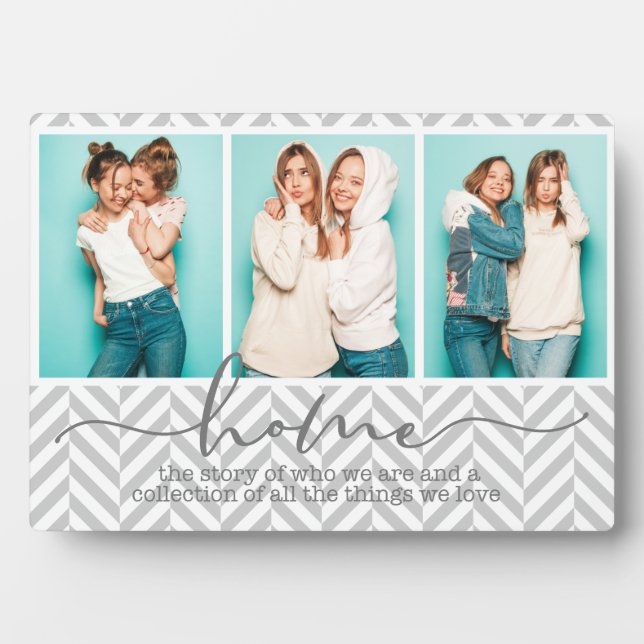 Home Family Sayings Modern Typography Three Photo Plaque (Front)