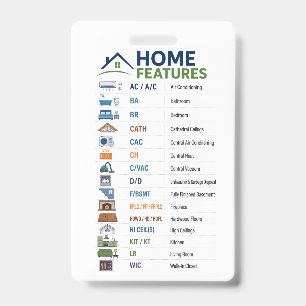 Home Features Abbreviations Cheat Sheet, Real Esta Badge