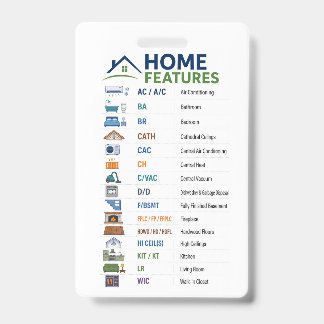 Home Features Abbreviations Cheat Sheet, Real Esta Badge
