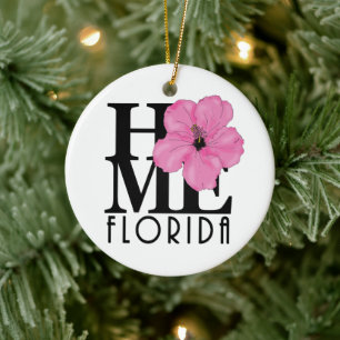HOME Florida Pink Hibiscus Ceramic Ornament