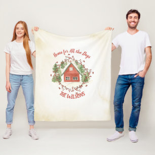 Home for All the Days Red Christmas House Fleece Blanket