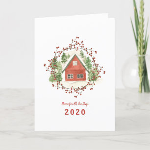 Home for All the Days Red Christmas House Holiday Card