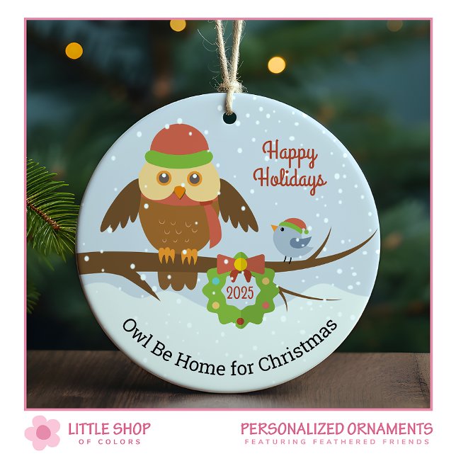 Home for Christmas Snow Owl Ceramic Ornament (Creator Uploaded)