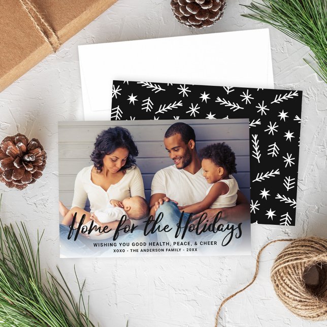 Home for the Holidays Black Modern Script Photo Holiday Card (Creator Uploaded)