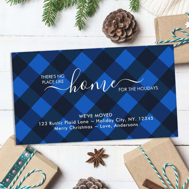 Home For The Holidays Blue Buffalo Plaid Moving Enclosure Card (Creator Uploaded)