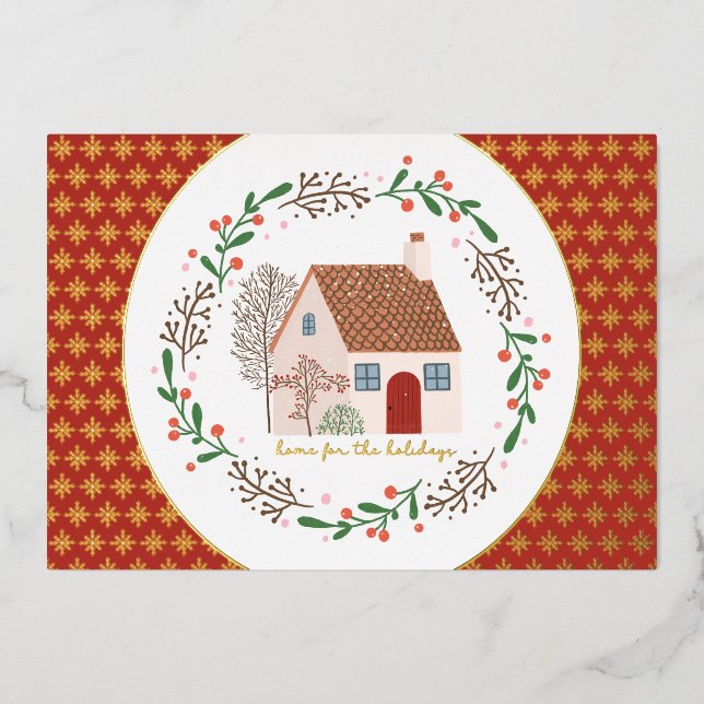 Home for the Holidays Christmas Gold Foil Holiday Card (Front)