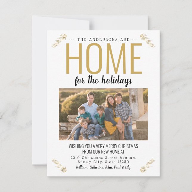 Home For the Holidays Gold Christmas Photo Moving  Announcement (Front)