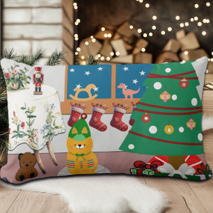 Home for the Holidays Illustration Lumbar Pillow