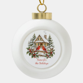 Home for the Holidays Red Cardinal Custom Ceramic Ball Christmas Ornament