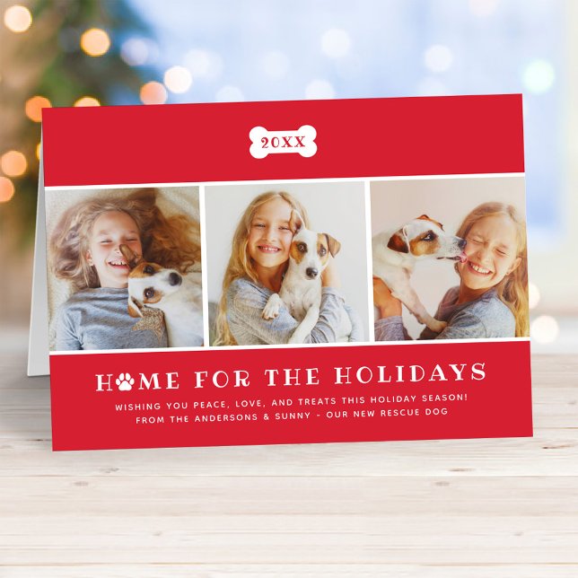 Home for the Holidays Red Pet Dog Photo Collage Holiday Card (Creator Uploaded)