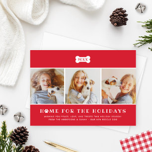 Home for the Holidays Red Plaid Dog Photo Holiday Card