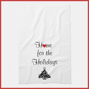 Home for the Holidays White and Red Kitchen Towel