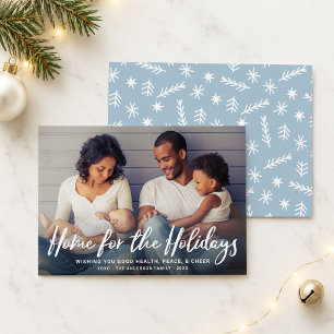 Home for the Holidays White Script Snowflakes Holiday Card