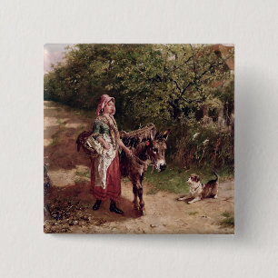 Home from Market (oil on canvas) 2 Inch Square Button