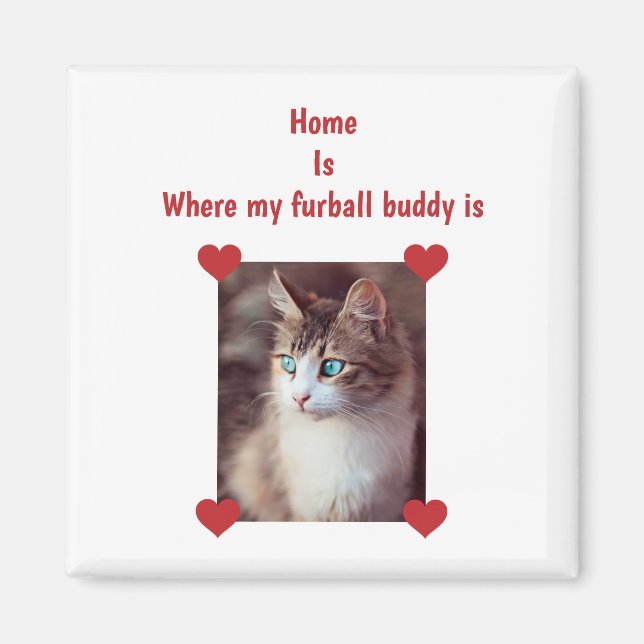 Home Furball Buddy Cat Dog Mom Upload Photo Hearts Magnet (Front)