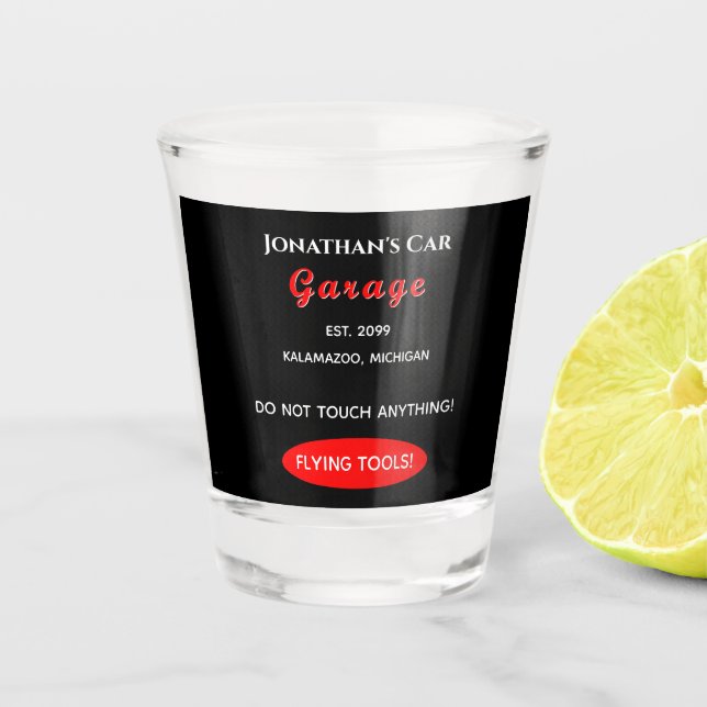 Home Garage Car Mechanic Glass Shot Glass (Front)