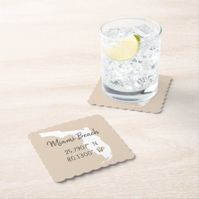 Home GPS Coordinates Longitude Latitude Miami   Paper Coaster (Insitu)