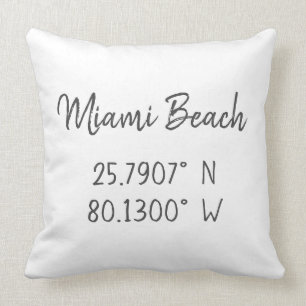 Home GPS Coordinates Longitude Latitude Miami Throw Pillow