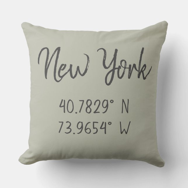 Home GPS Coordinates Longitude Latitude New York   Throw Pillow (Front)