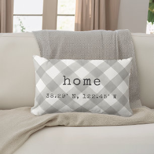 "Home" Grey & White Custom Coordinates Lumbar Pillow
