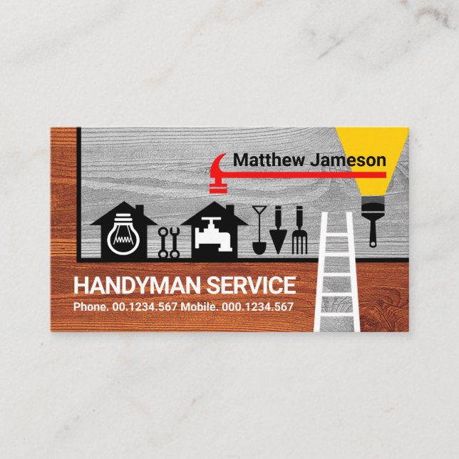 Home Handyman Tools Border On Wood Business Card (Front)