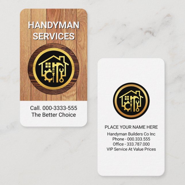Home Handyman Tools On Wood  Business Card (Front/Back)