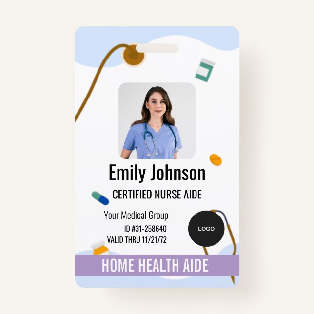 Home Health Aide / Certified Nurse Aide Photo ID Badge (Front)