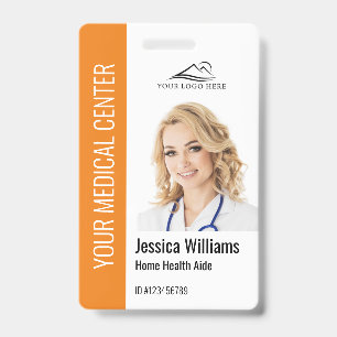 Home Health Aide Medical Photo ID Orange Badge