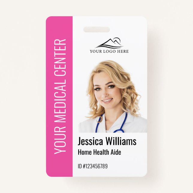Home Health Aide Medical Photo ID Pink Badge (Front)